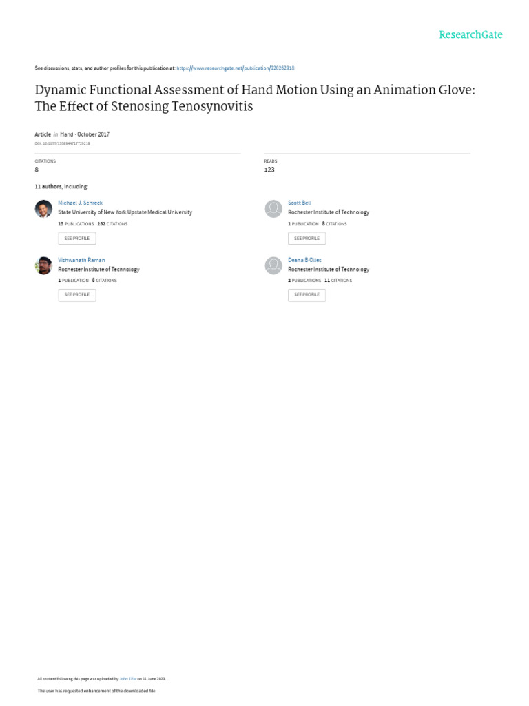Dynamic Functional Assessment of Hand Motion Using An Animation Glove ...