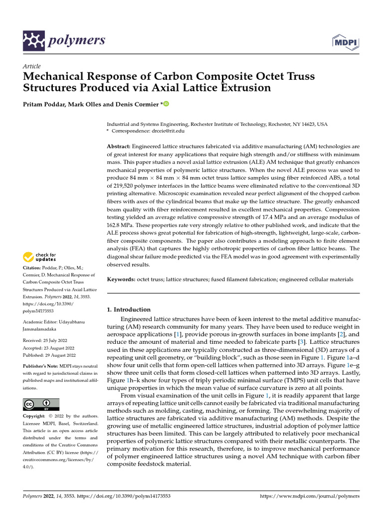 Mechanical Response of Carbon Composite Octet Truss Structures Produced ...