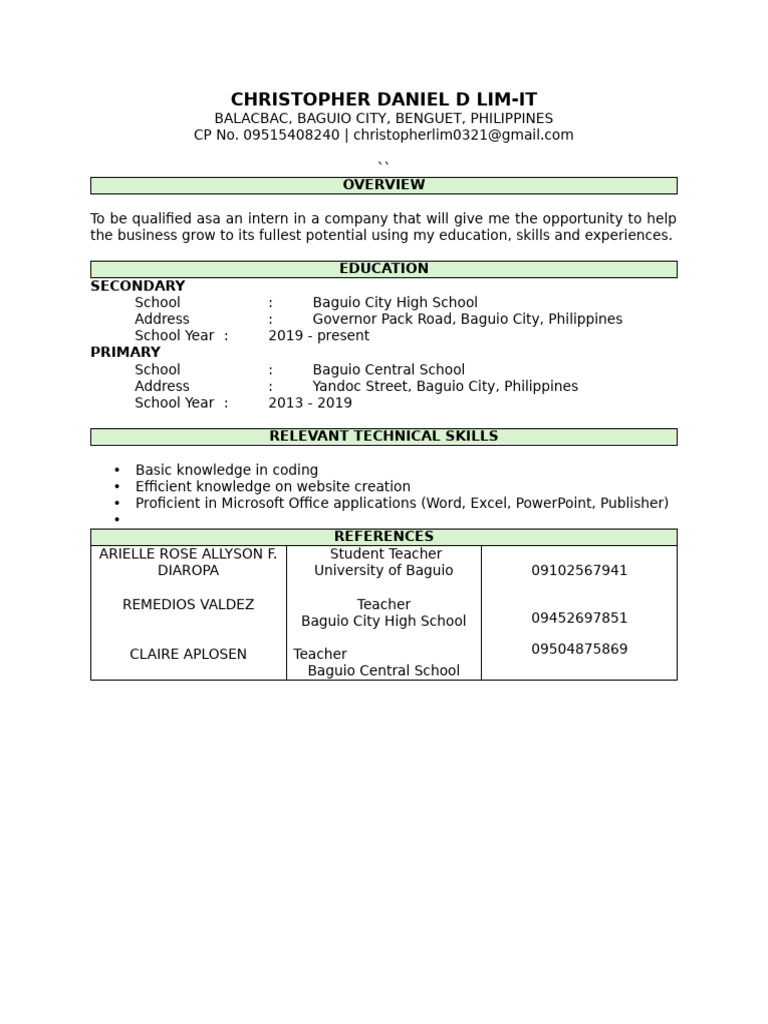 Student Resume Example: Christopher Lim | PDF