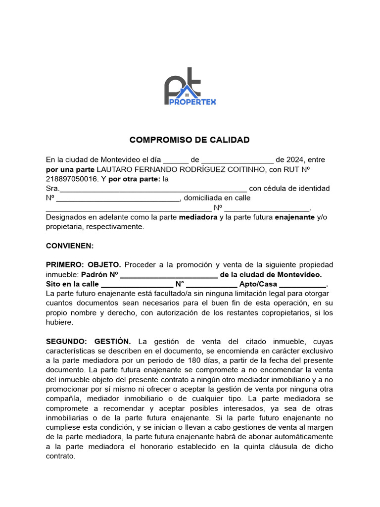 Compromiso de Calidad en Venta Inmobiliaria | PDF