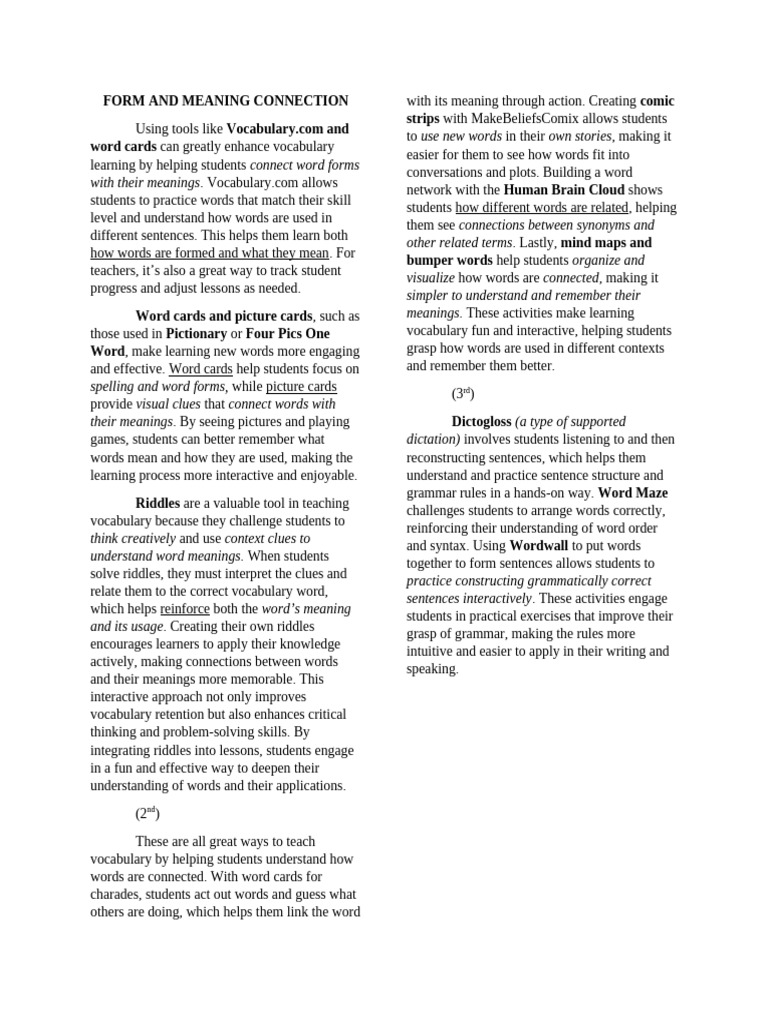 Form and meaning connection pdf vocabulary word