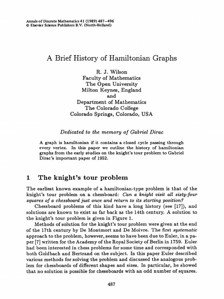 A Brief History of Hamiltonian Graphs - Wilson | PDF | Graph Theory ...