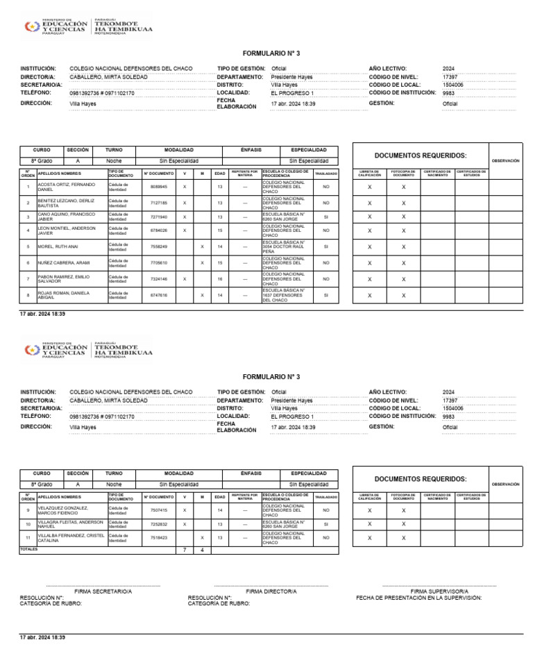 8° TN Formulario #3 | PDF