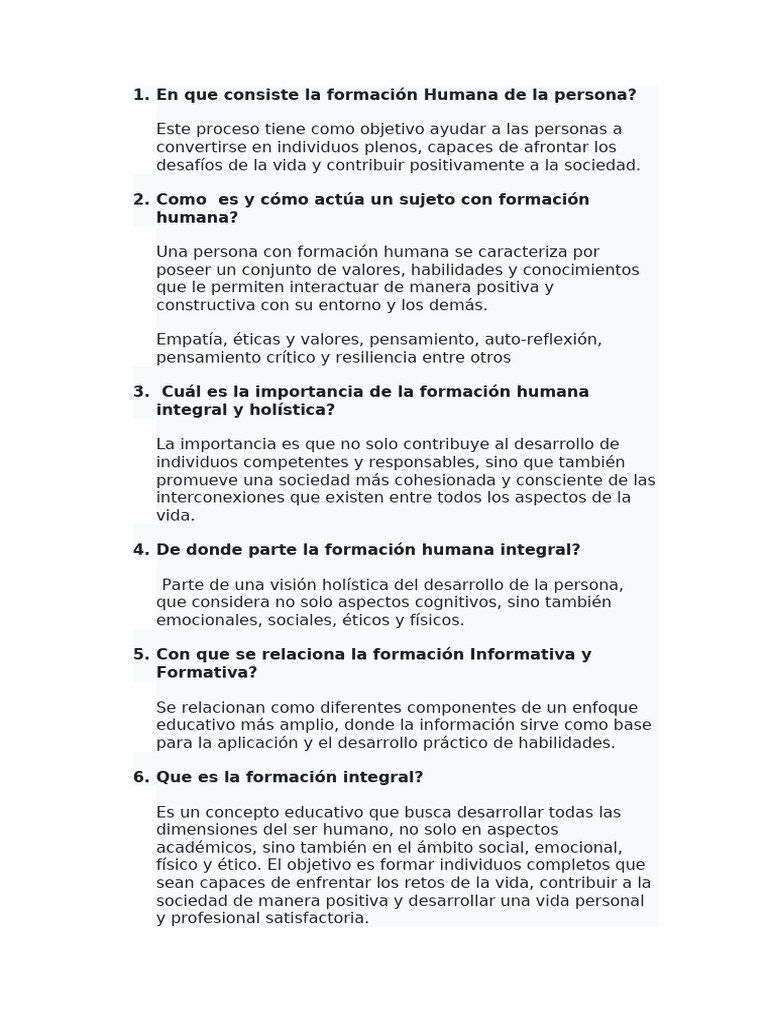 En que consiste la formación Humana de la persona | PDF