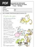 AVALIAÇÃO DE PORTUGUÊS 10 pontos 2º Bim