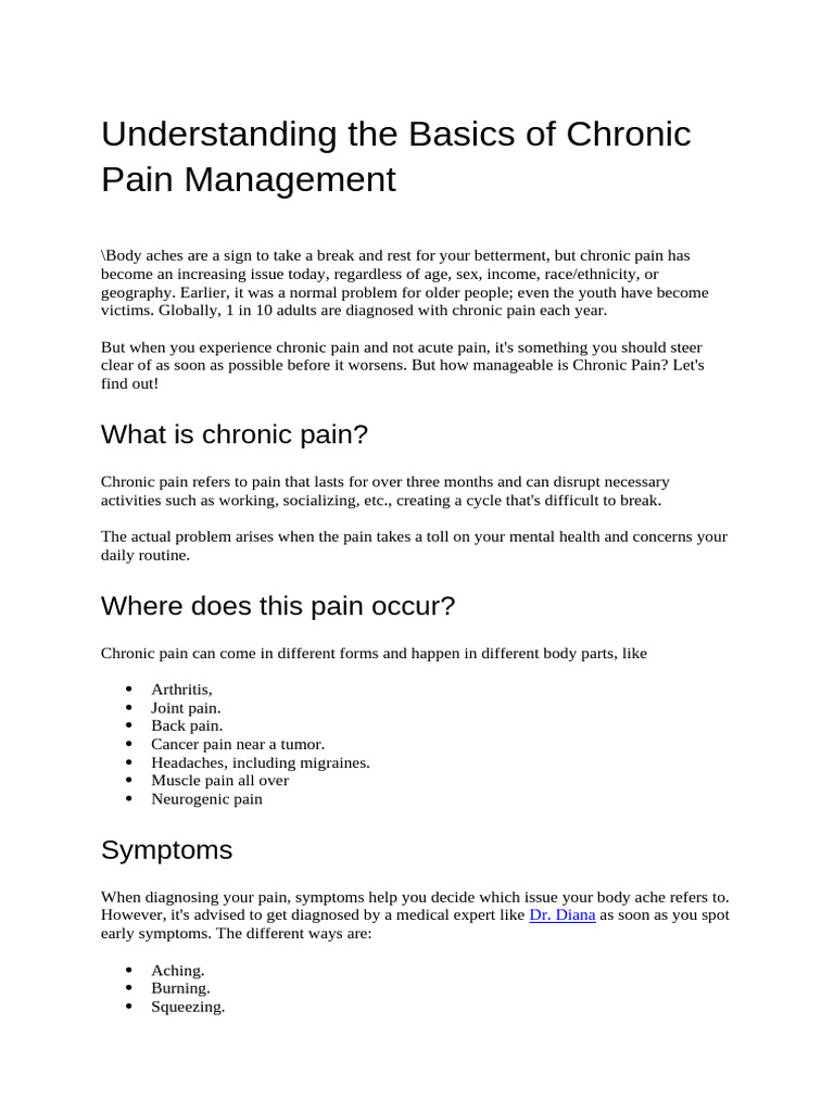 Understanding the Basics of Chronic Pain Management PDF Pain Pain