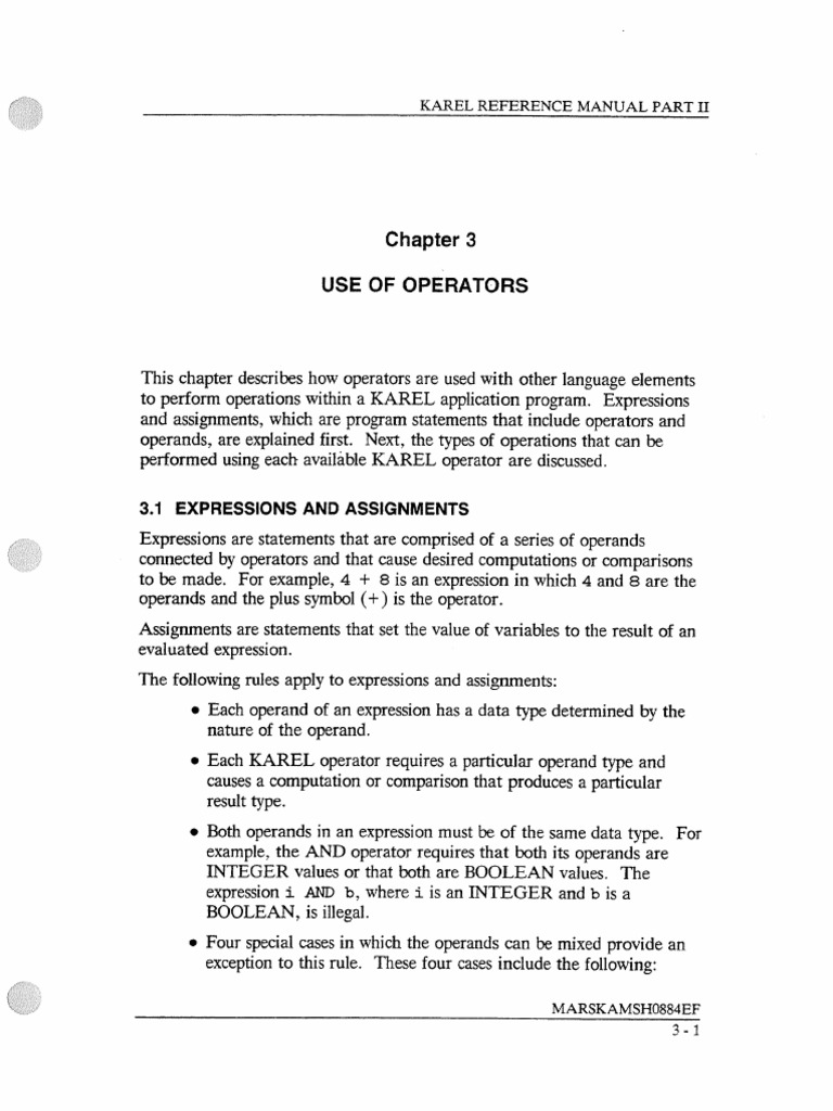 Karel Reference - Chapter 3 - Use of Operators | PDF