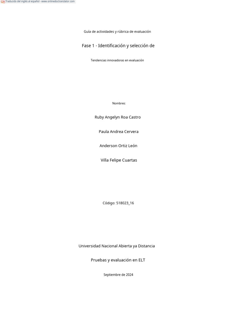 Phase 1 identification and selection of innovative assessment trends