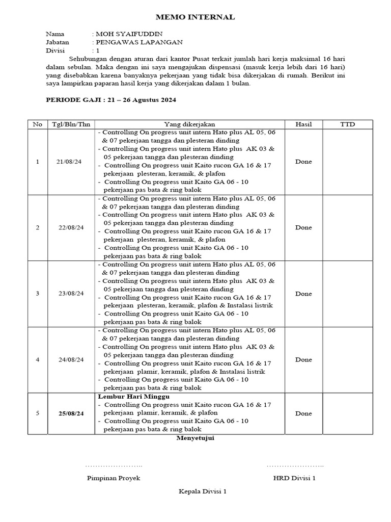 Memo September | PDF