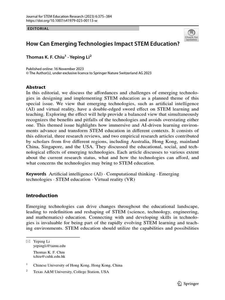 Impact of Emerging Tech on STEM Education | PDF | Intelligence (AI ...