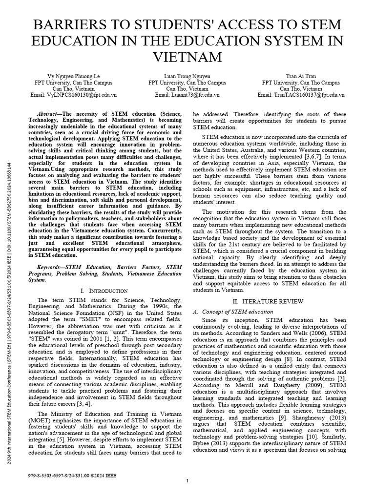 Barriers To Students Access To Stem Education In The Education System