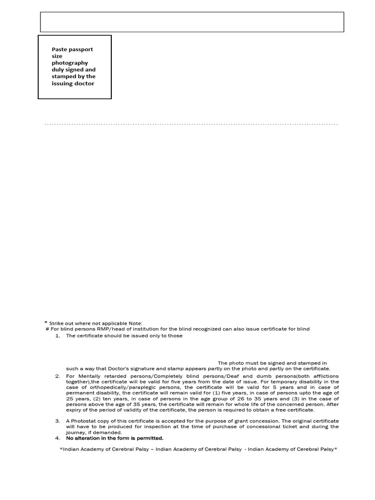 Railway Concession Certificate Form | PDF | Disability