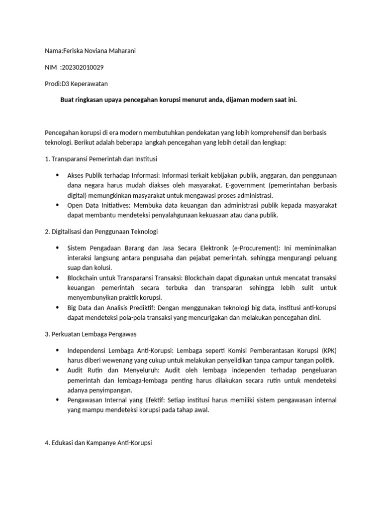Pemberantasan Korupsi Nama Feriska Noviana Maharani (202302010029) | PDF