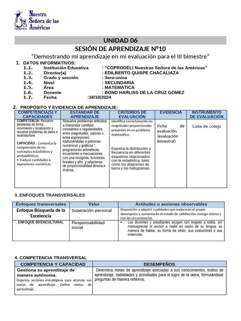 Unidad 06 Sesion 10 | PDF | Evaluación | Aprendizaje