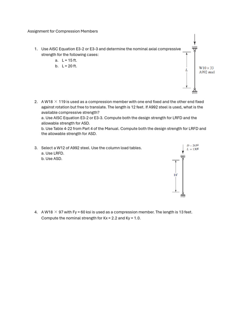 Compressive Strength Calculations for Steel Members | PDF