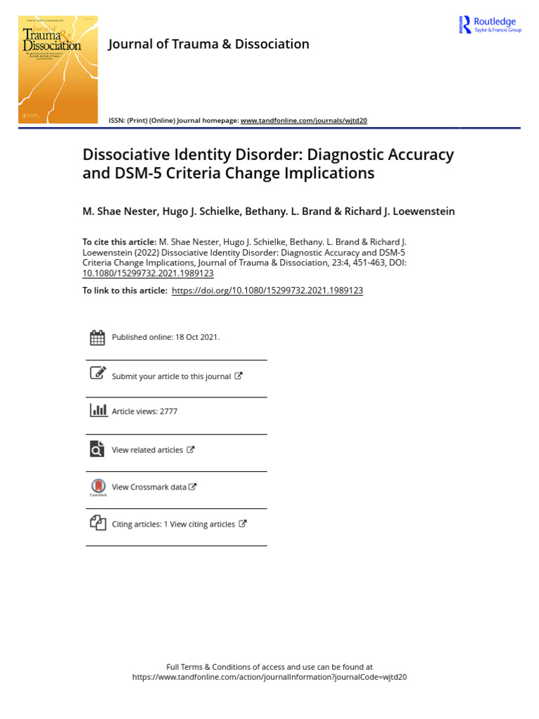 DISSOCIATIVE IDENTITY DISORDER DSM 5 intelligence overview