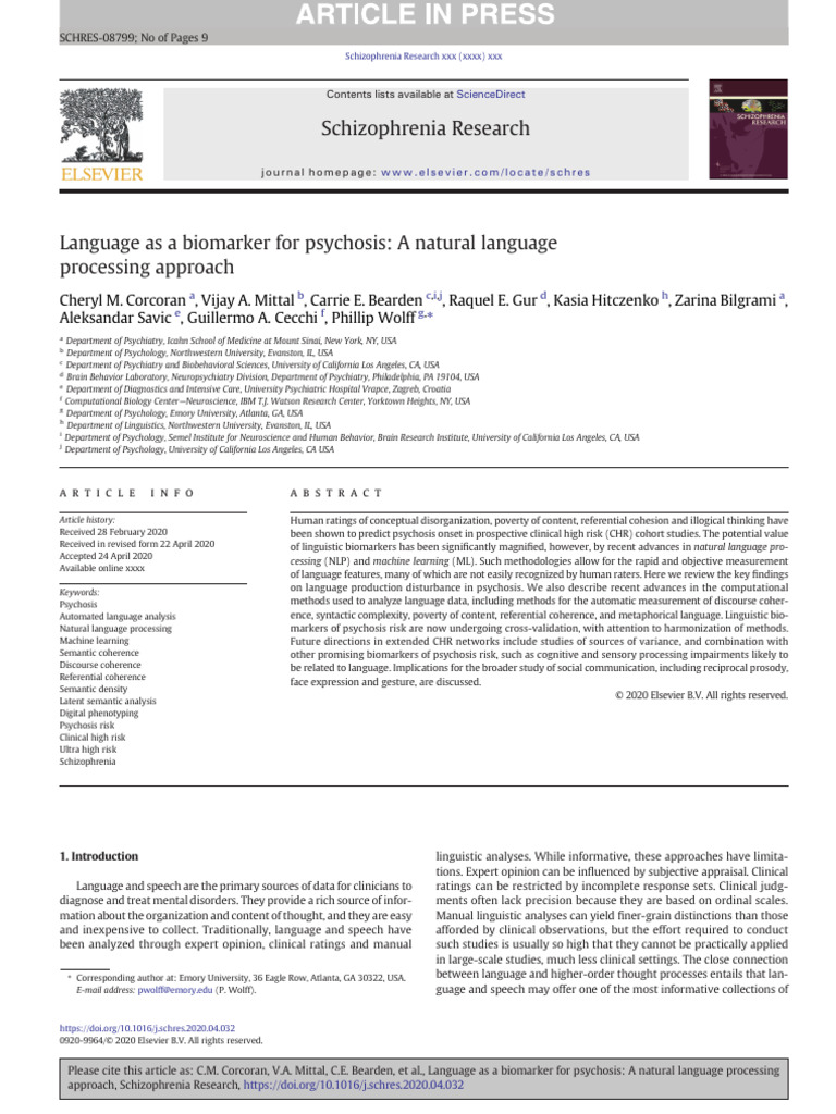 CorcoranEtAl Language As A Biomarker For Psychosis A Natural Language 