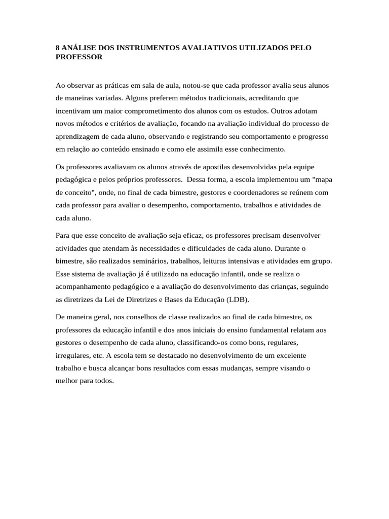 Análise dos Instrumentos Avaliativos do Professor | PDF