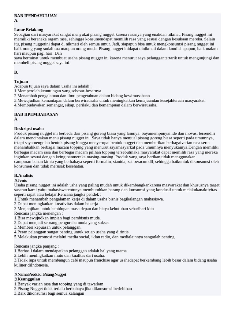 Proposal Pisang Nugget Pdf Bisnis