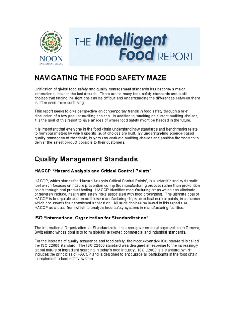 Food Safety Standards and Audits Hazard Analysis And Critical Control