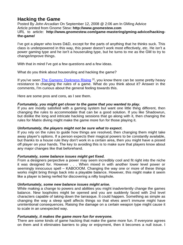Gnome Stew Hacking The Game Pdf Dungeons Dragons