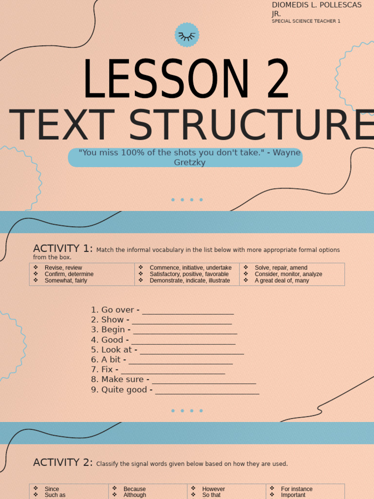 Text Structure Activities & Guide | PDF | Human Communication ...