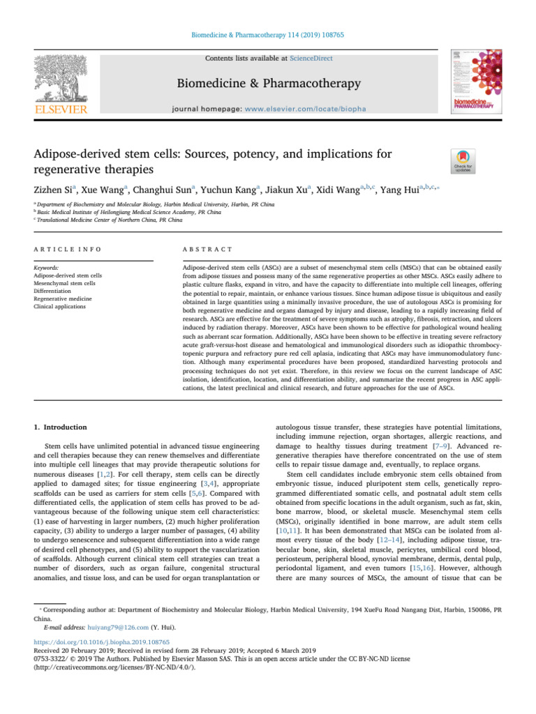 Adipose-Derived Stem Cells in Regenerative Medicine | PDF | Adipose ...