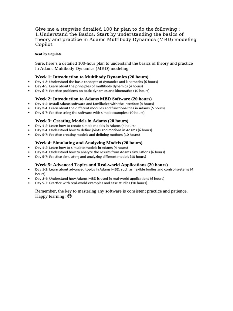 Adams MBD Modeling: 100-Hour Plan | PDF | Computers | Technology ...