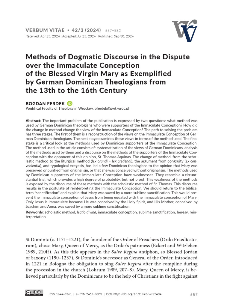 Methods of Dogmatic Discourse in The Dispute Over | PDF | Mary, Mother ...