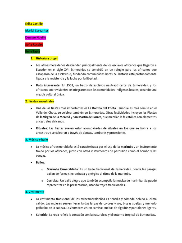 Cultura Afroesmeraldeña: Historia y Tradiciones | PDF