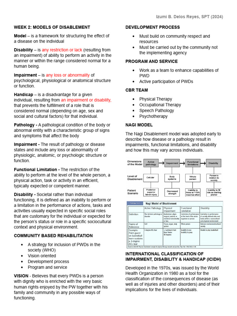 Nagi Model of Disablement Explained | PDF | Disability | Pathology