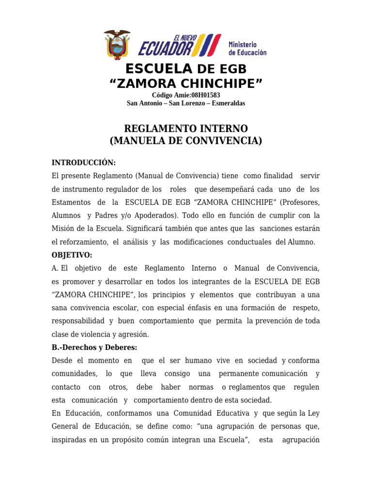 Reglamento de Convivencia 2024 | PDF | Escuelas | Maestros