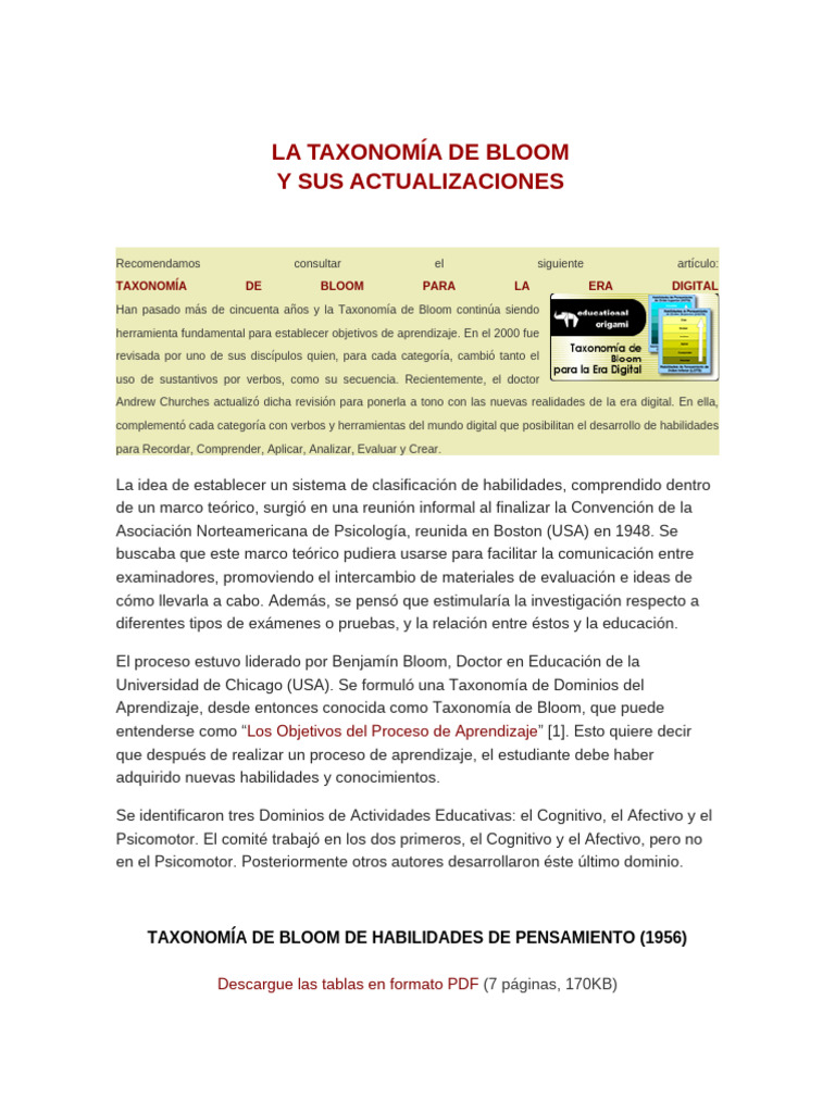 Actualización de la Taxonomía de Bloom 2023 | PDF | Aprendizaje | Cognición