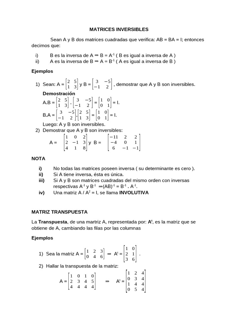Sesion 5 Matriz Inversa | PDF | Matriz (Matemáticas) | Matemáticas