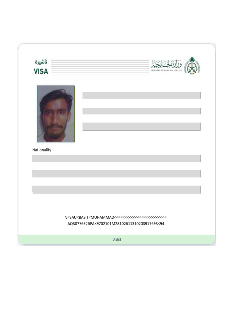 Saudi Arabia Work Visa Sample | PDF | Abrahamic Religions
