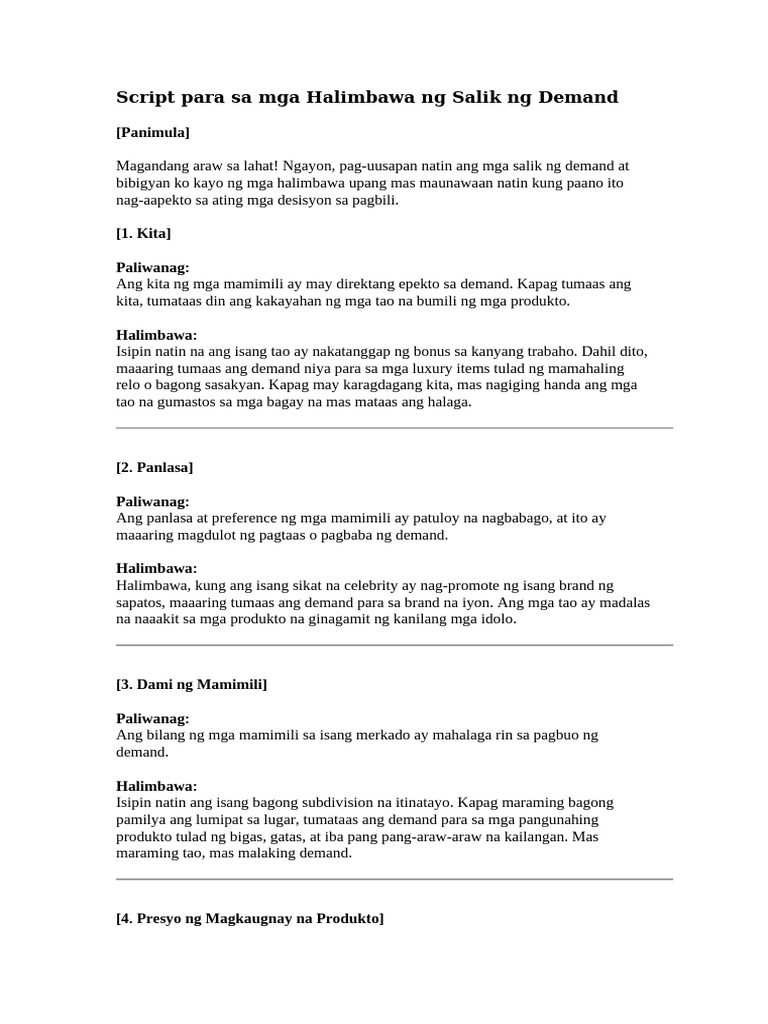 Script para sa mga halimbawa ng salik ng demand pdf
