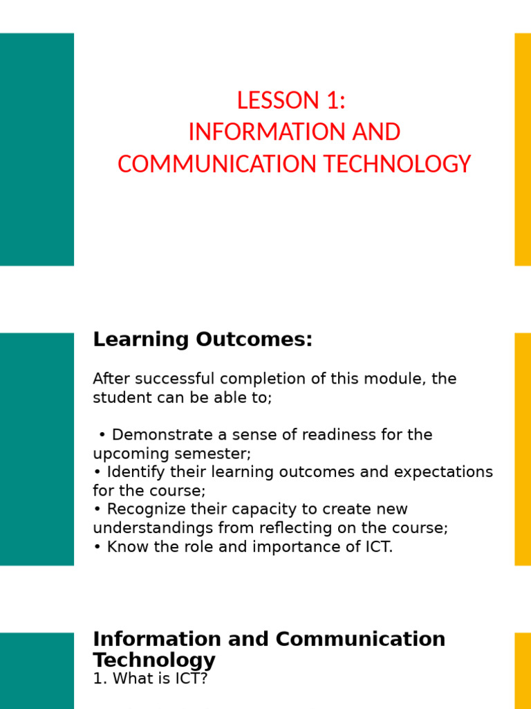 Lesson 1 Information And Communication Technology Pdf Educational