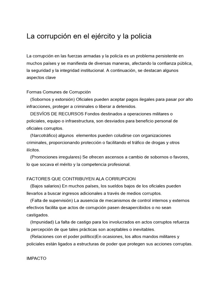 La Corrupcion en El Ejército y en La Policía | PDF | Corrupción ...