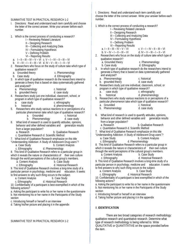SUMMATIVE TEST IN PRACTICAL RESEARCH 1 QUARTER 1 MODULE 2finished2 ...