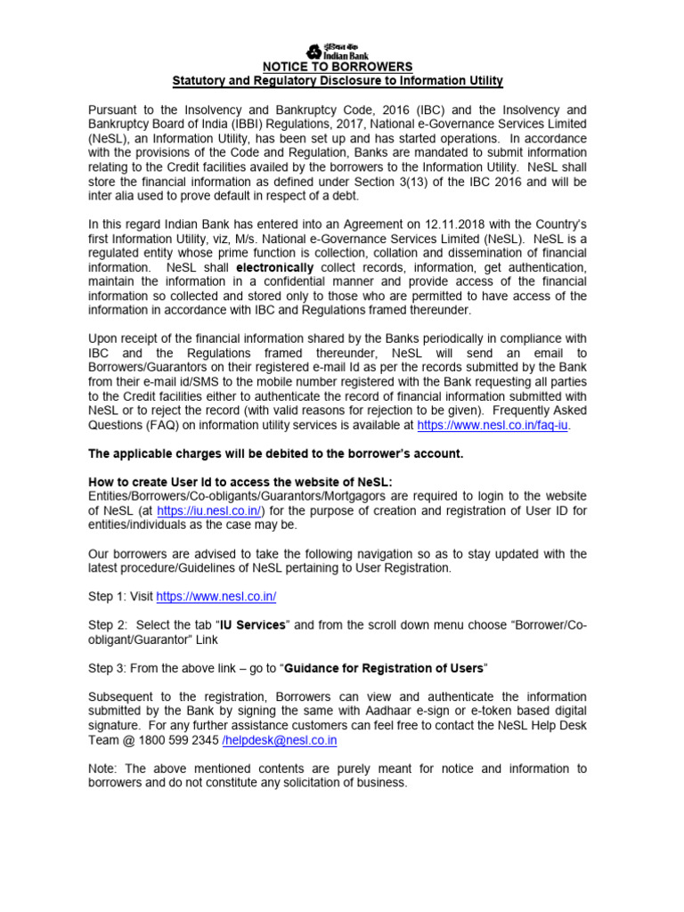 Notice - To - Borrowers - Statutory Regulatory Disclosure To ...