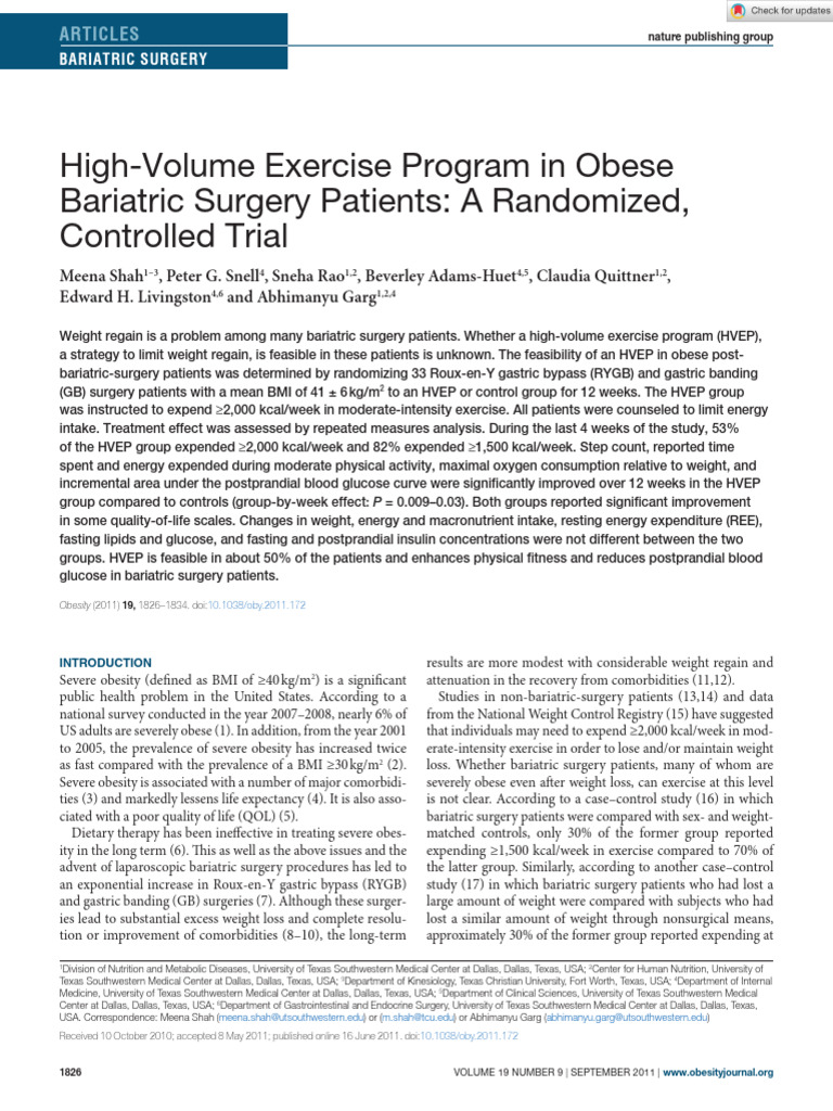 Obesity - 2012 - Shah - High Volume Exercise Program in Obese Bariatric ...