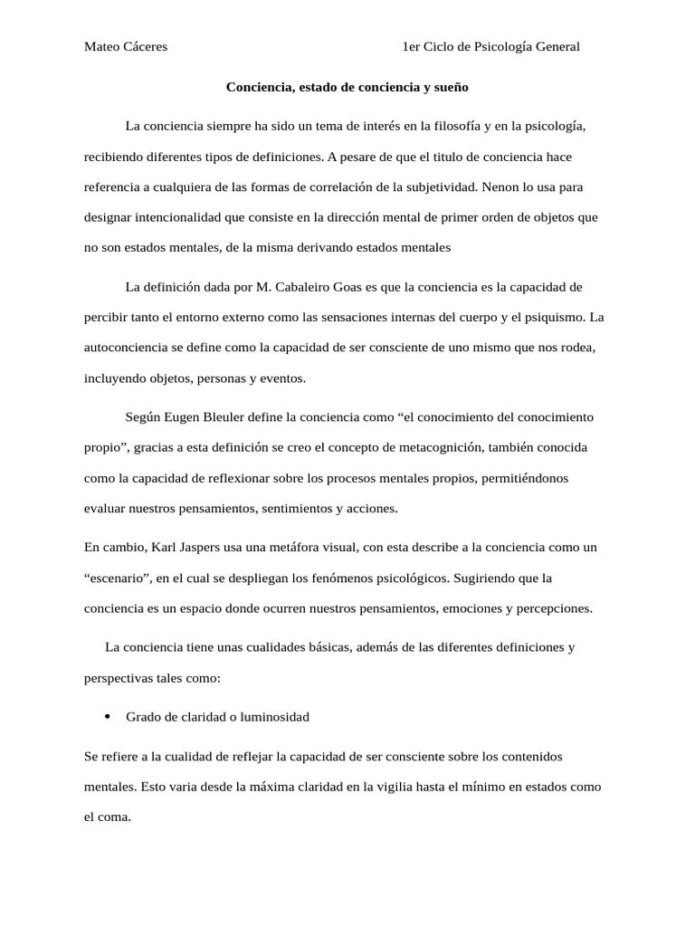 Definición y estados de la conciencia | PDF | Conciencia | Dormir