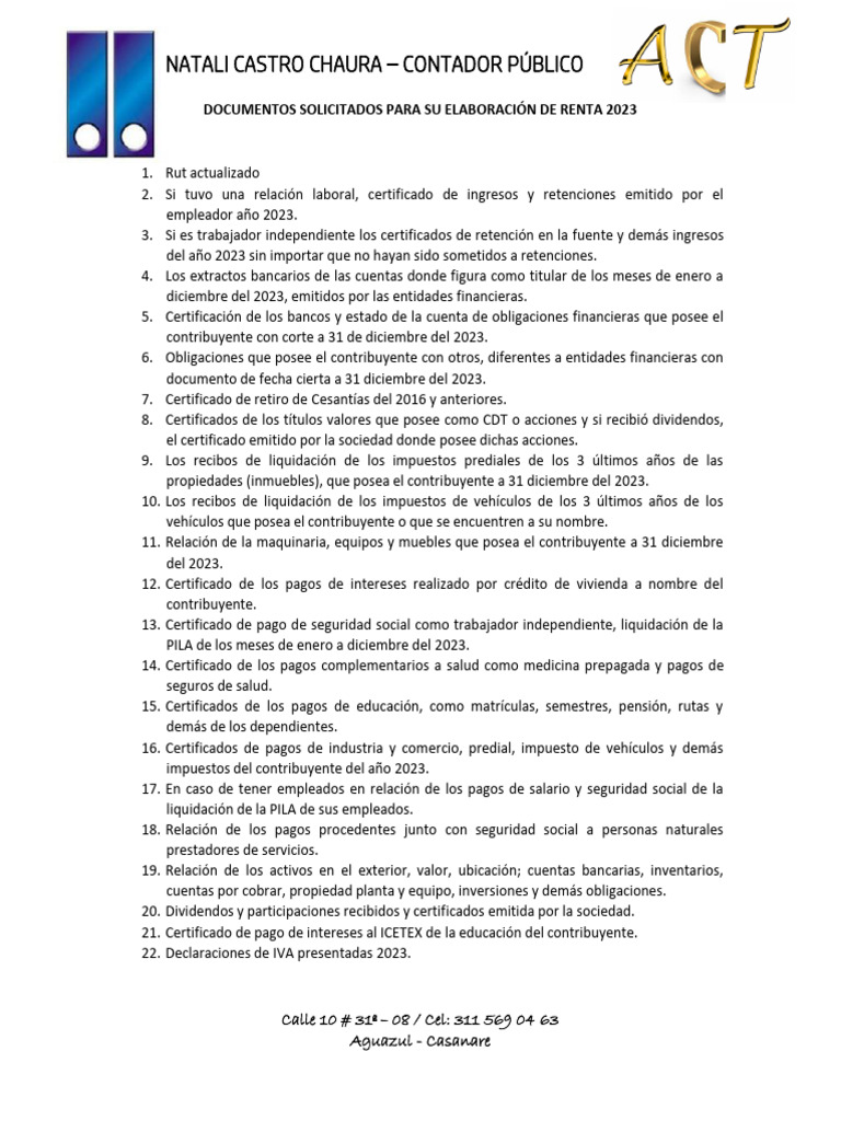 Documentos para Renta 2023 en Casanare | PDF | Bancos | Economias