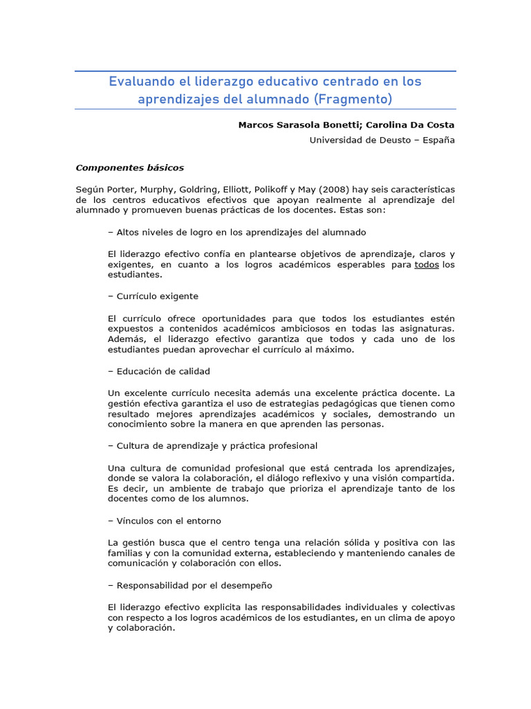 Lectura 1 - Liderazgo Educativo | PDF | Plan de estudios | Aprendizaje
