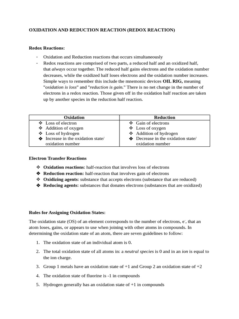 Understanding Redox Reactions Explained | PDF | Redox | Chemical Reactions