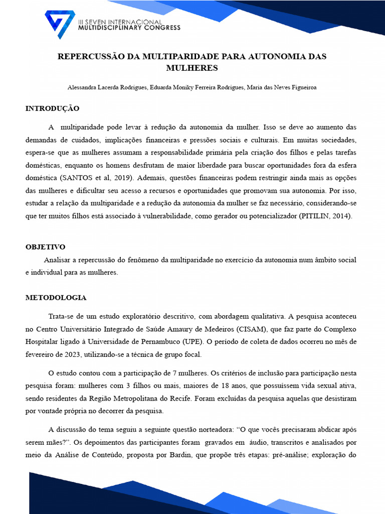 Multiparidade e Autonomia Feminina | PDF | Sociologia | Mãe