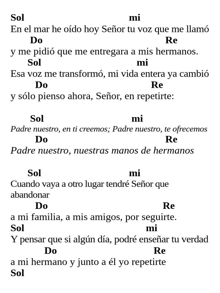 Padre Nuestro en el Mar: Letra y Mensaje | PDF