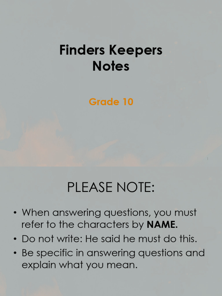 Finders Keepers: Grade 10 Summary Guide | PDF | Narration