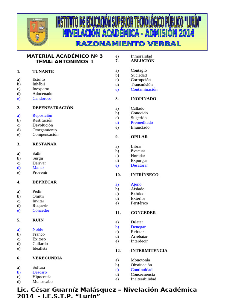 Mat 3 Razonam Verbal | PDF | Verbo | Interpretación (filosofía)