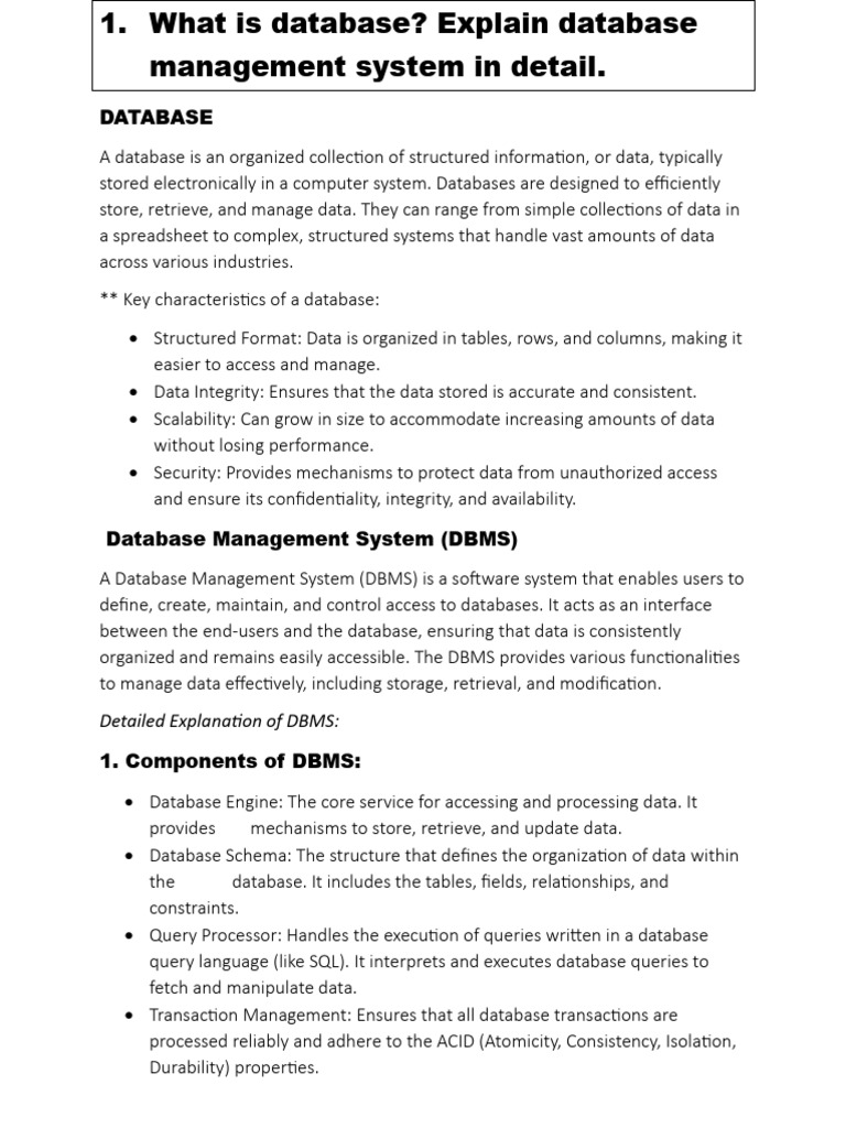 DBMS 1st 10 Q & A. | PDF | Databases | Sql